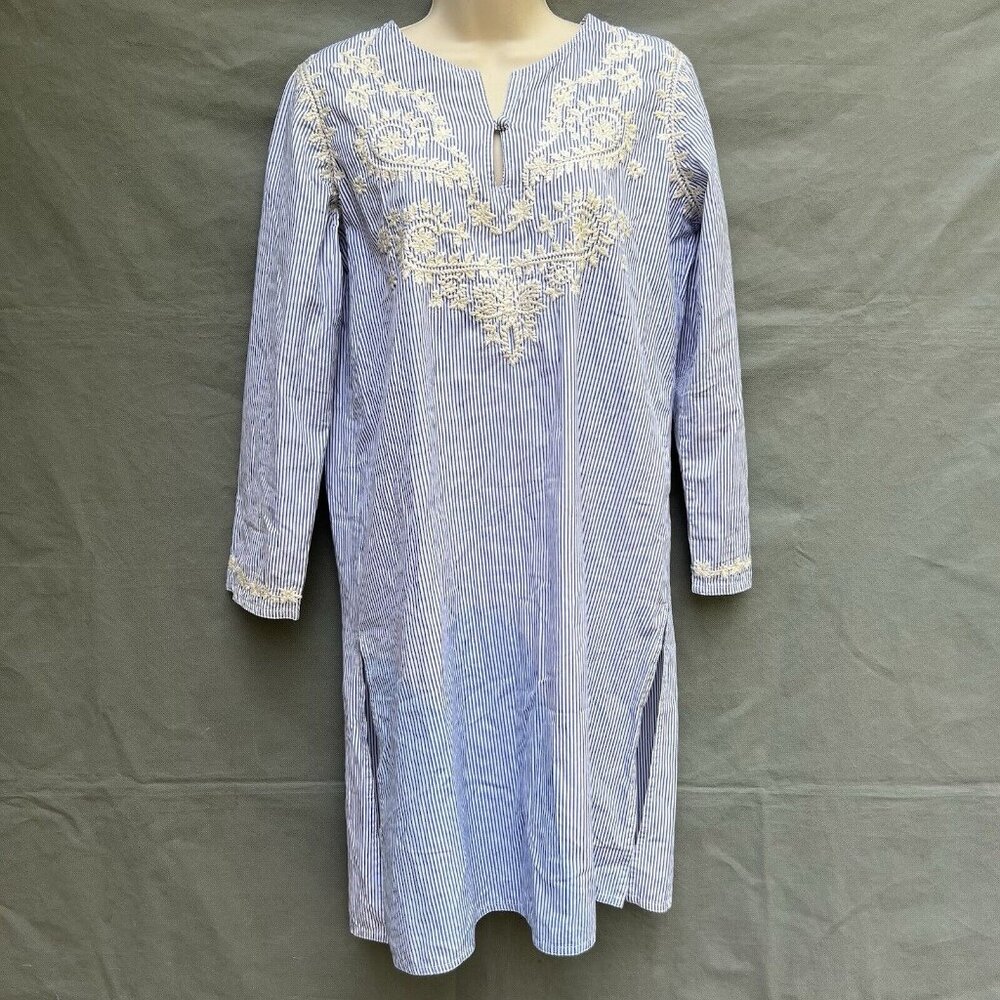 Blue and White Embroidered Women's Tunic